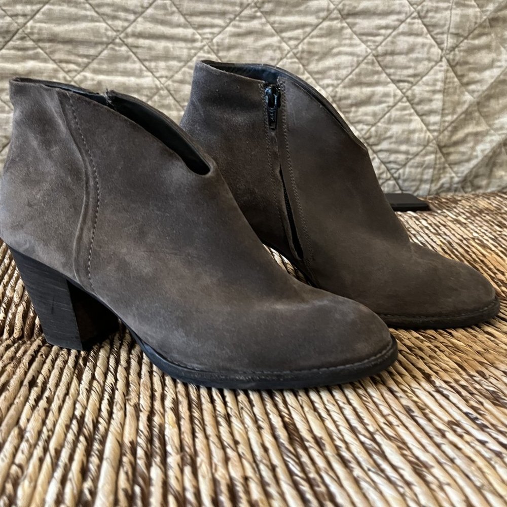 Paul Green Women's Gray Suede Ankle Boots Leather Zipper Heeled Size UK 5.5 US 8